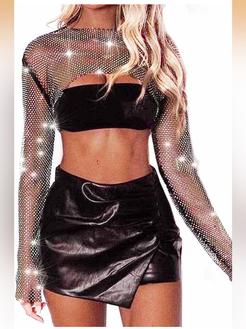 NWOT Mesh Rhinestone Crop Top - Picture 3 of 11